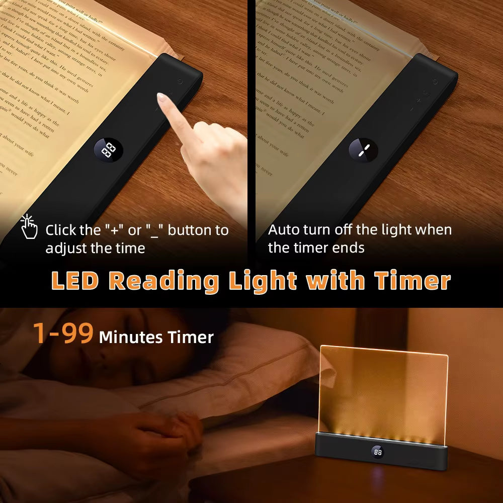 Smart Led Reading Light, Book Lights at Night, Rechargeable Clear Flat Reading Lights with 3 Colors & Timer, Eye-Friendly Glow