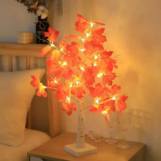 1Pc Maple Leaf White Birch Decoration Thanksgiving Tree Light, Pastoral Style LED Simulation Landscape Light, Battery Powered